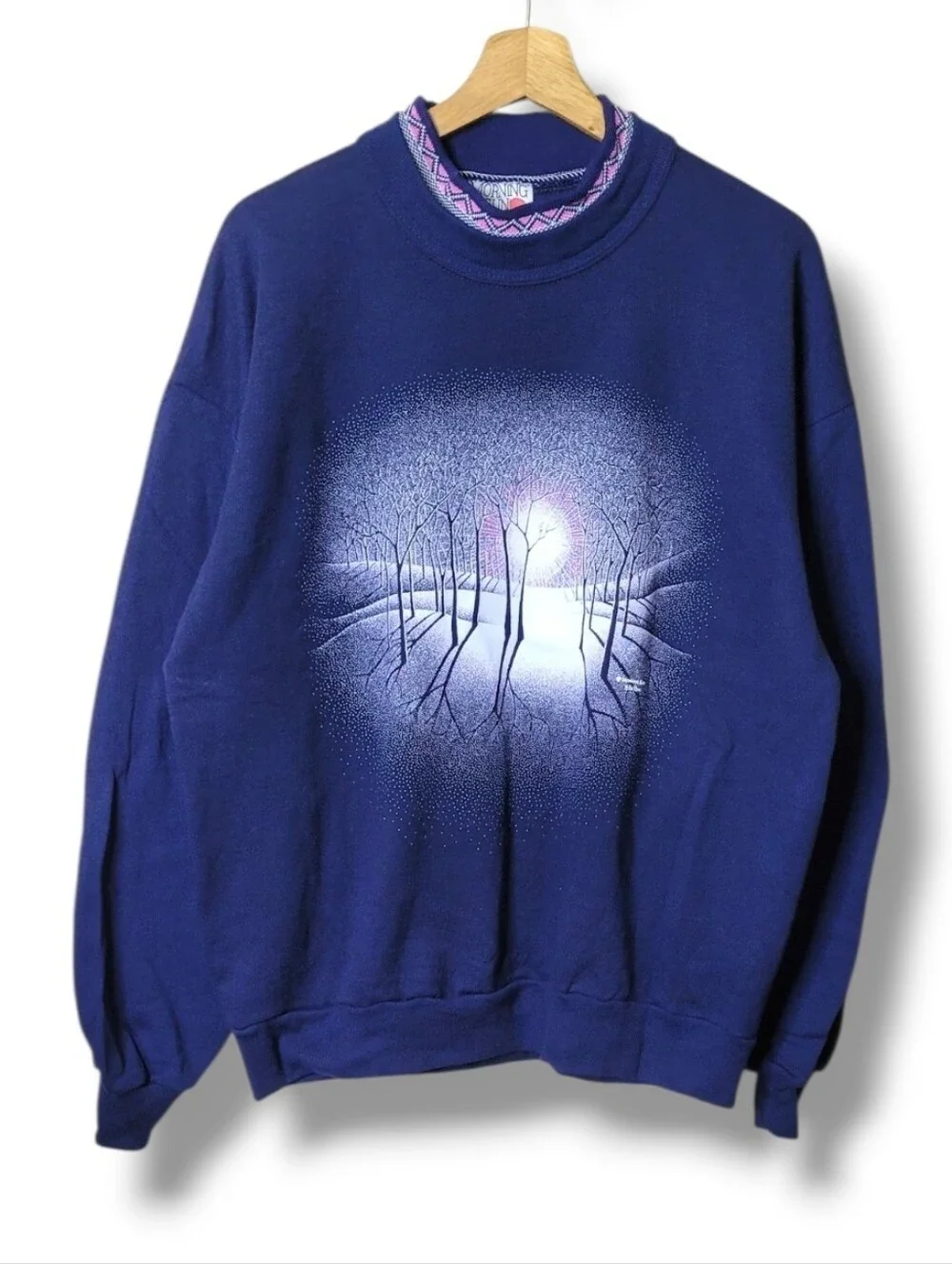 Vintage Morning Sun Snowy Trees Sweatshirt Large - Picture 1 of 9